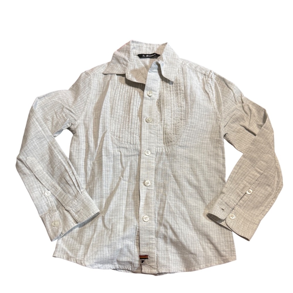 NWOT La‎ Miniatura Shirt Dress Formal Button Up Boy Size 6 Tuxedo Off White
